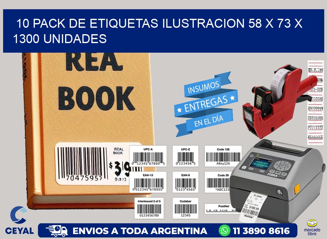 10 PACK DE ETIQUETAS ILUSTRACION 58 x 73 X 1300 UNIDADES