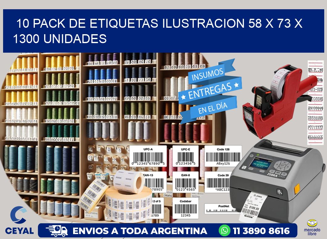 10 PACK DE ETIQUETAS ILUSTRACION 58 x 73 X 1300 UNIDADES