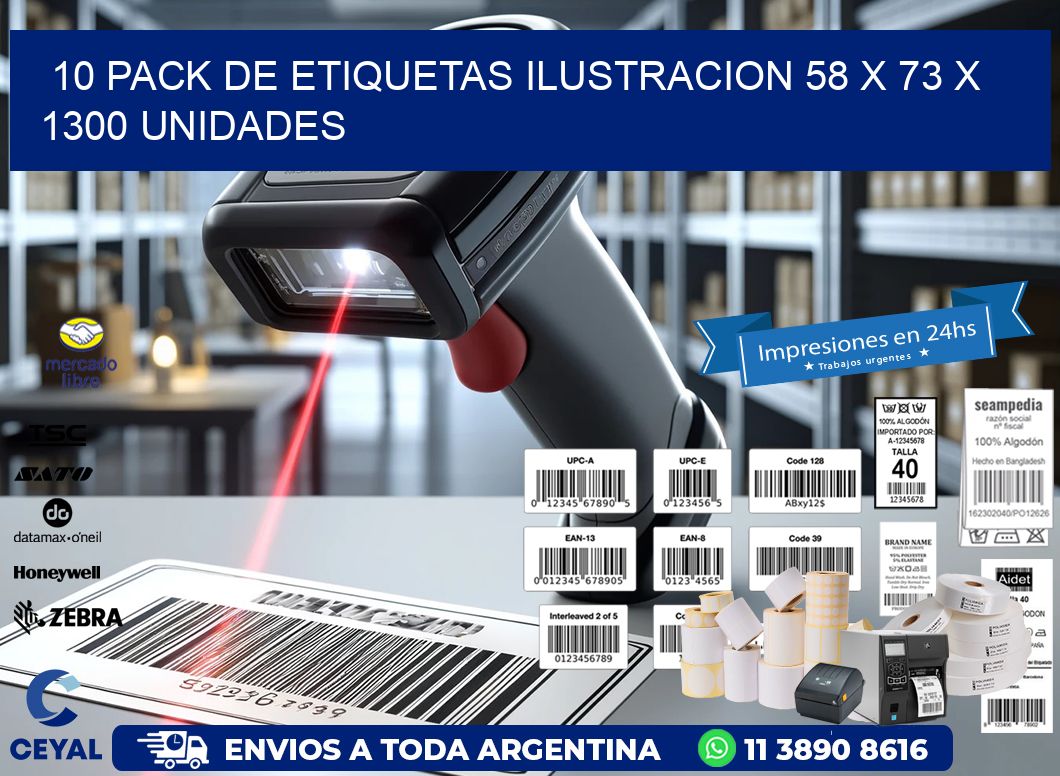 10 PACK DE ETIQUETAS ILUSTRACION 58 x 73 X 1300 UNIDADES