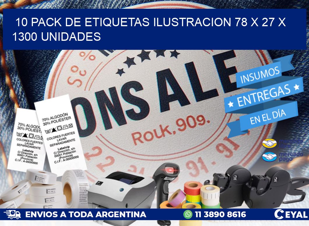 10 PACK DE ETIQUETAS ILUSTRACION 78 x 27 X 1300 UNIDADES