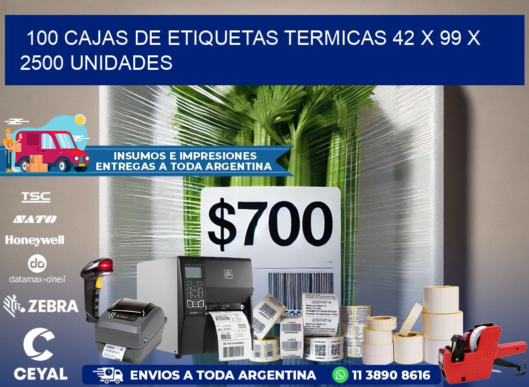 100 CAJAS DE ETIQUETAS TERMICAS 42 x 99 X 2500 UNIDADES