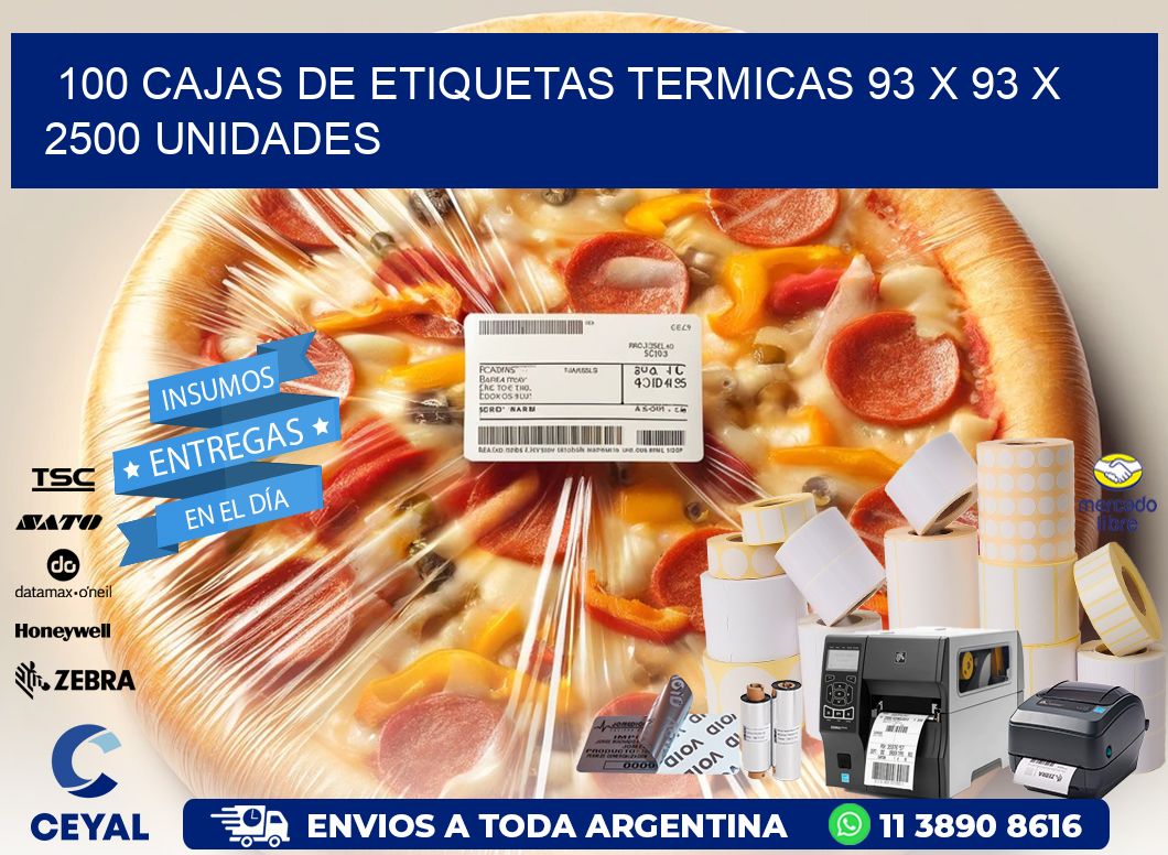 100 CAJAS DE ETIQUETAS TERMICAS 93 x 93 X 2500 UNIDADES