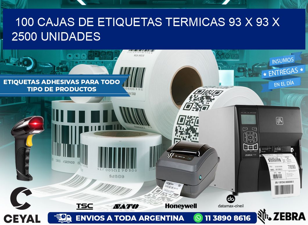 100 CAJAS DE ETIQUETAS TERMICAS 93 x 93 X 2500 UNIDADES