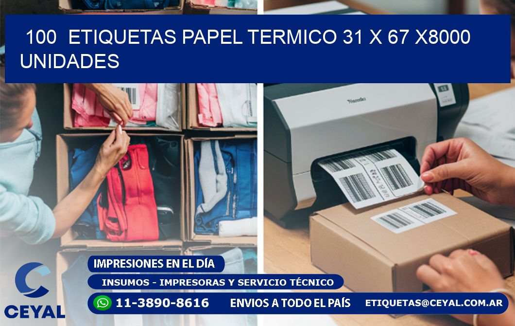 100  ETIQUETAS PAPEL TERMICO 31 x 67 X8000 UNIDADES