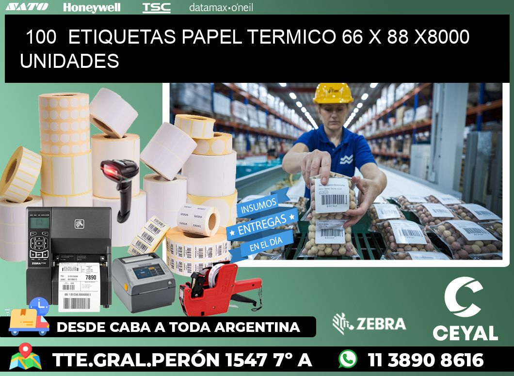 100  ETIQUETAS PAPEL TERMICO 66 x 88 X8000 UNIDADES