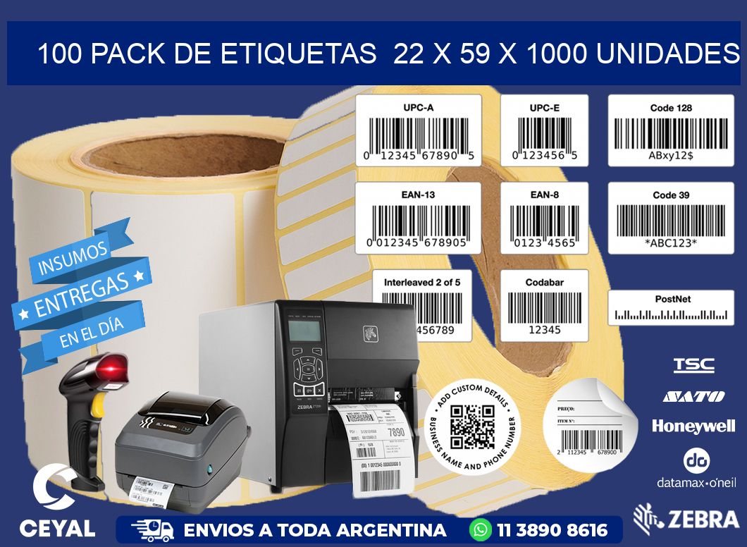 100 PACK DE ETIQUETAS  22 x 59 X 1000 UNIDADES