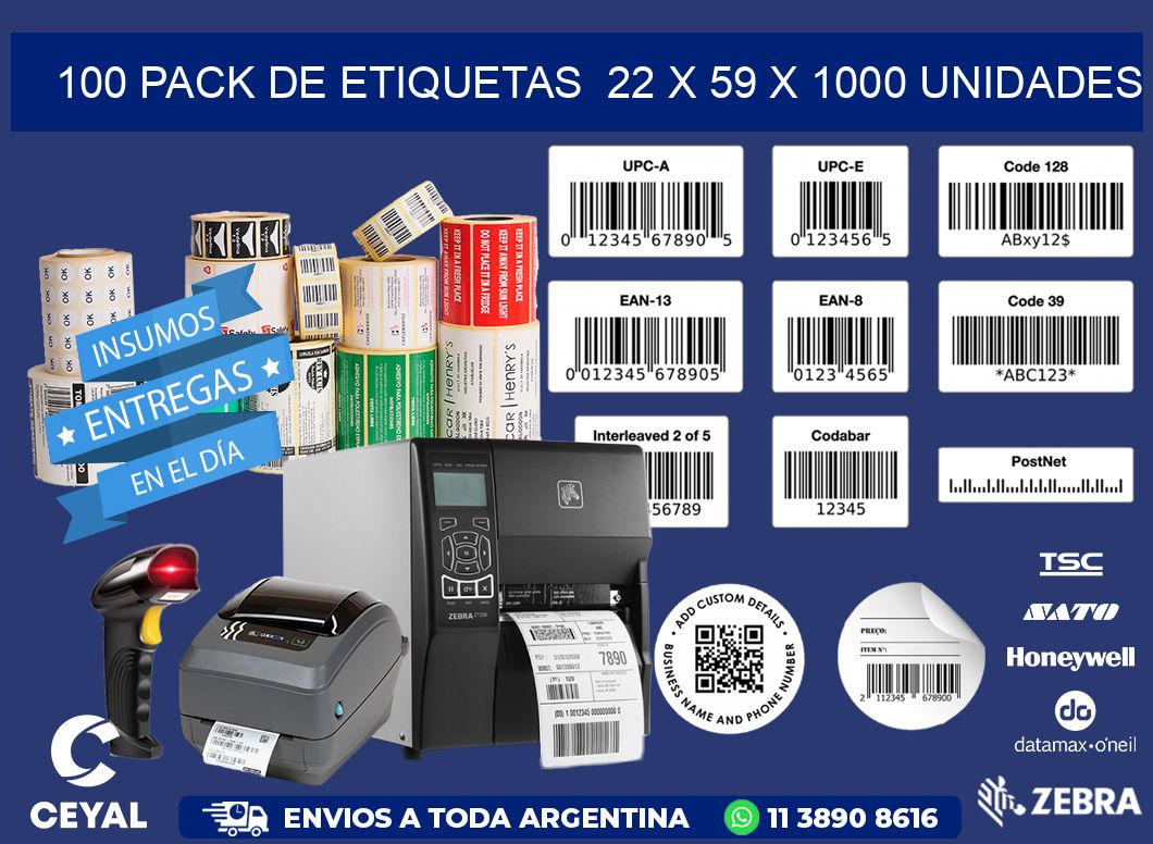 100 PACK DE ETIQUETAS  22 x 59 X 1000 UNIDADES