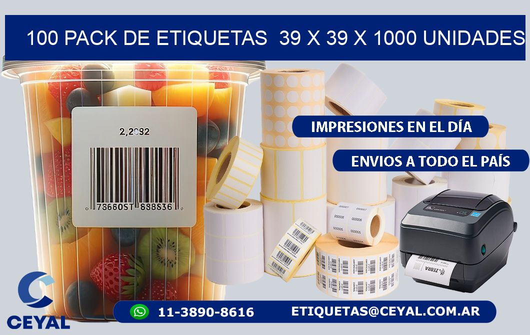 100 PACK DE ETIQUETAS  39 x 39 X 1000 UNIDADES