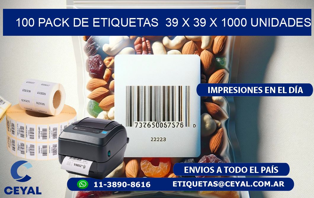 100 PACK DE ETIQUETAS  39 x 39 X 1000 UNIDADES