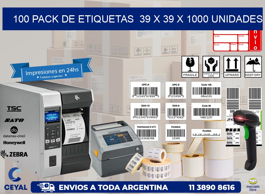 100 PACK DE ETIQUETAS  39 x 39 X 1000 UNIDADES