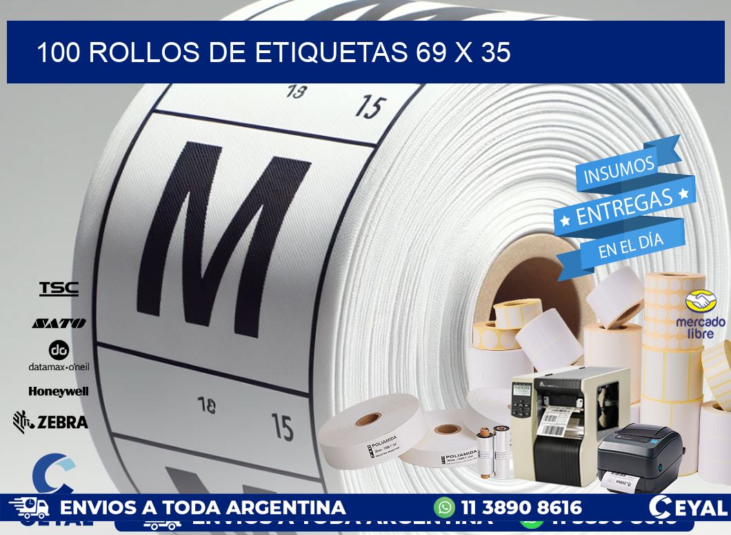 100 ROLLOS DE ETIQUETAS 69 x 35