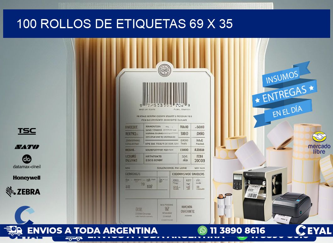 100 ROLLOS DE ETIQUETAS 69 x 35