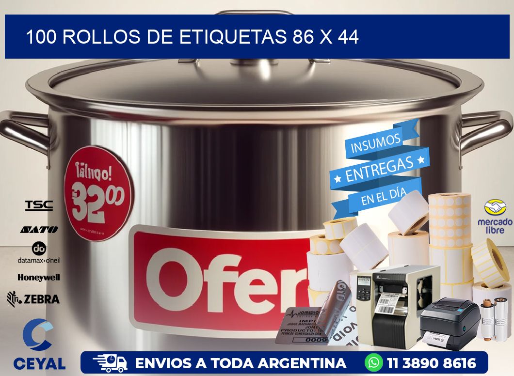 100 ROLLOS DE ETIQUETAS 86 x 44