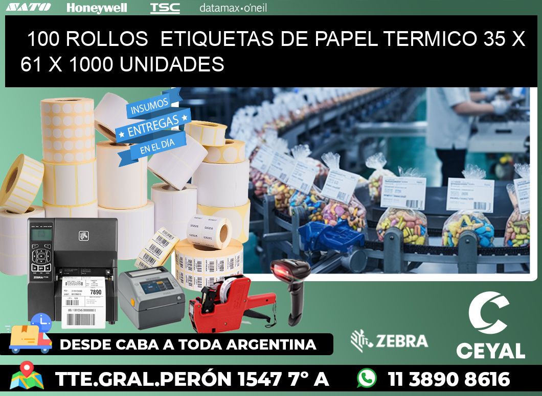 100 ROLLOS  ETIQUETAS DE PAPEL TERMICO 35 x 61 X 1000 UNIDADES