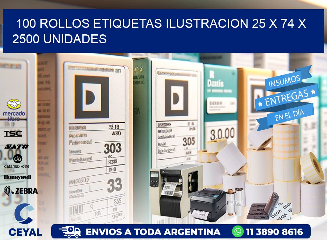 100 ROLLOS ETIQUETAS ILUSTRACION 25 x 74 X 2500 UNIDADES