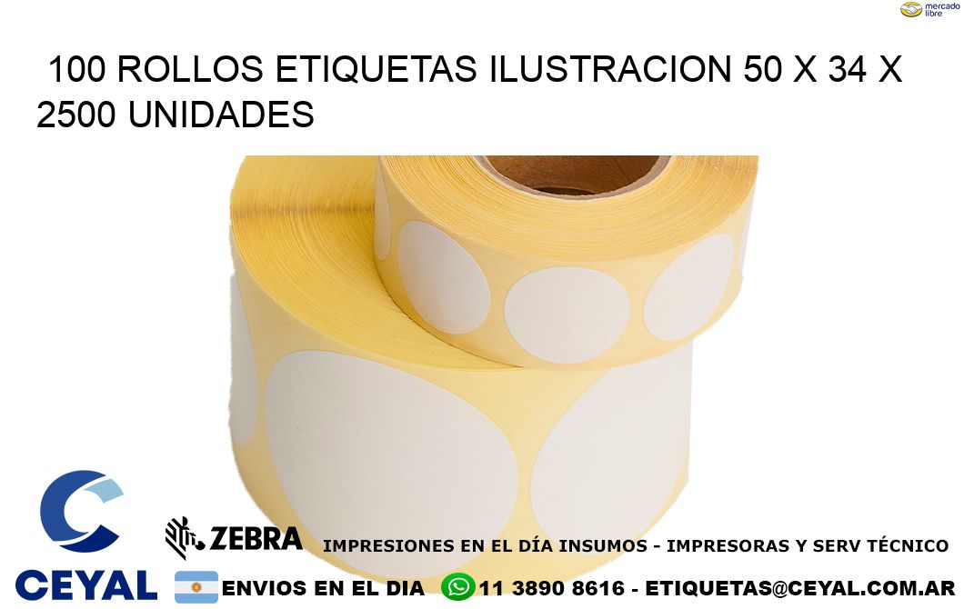 100 ROLLOS ETIQUETAS ILUSTRACION 50 x 34 X 2500 UNIDADES