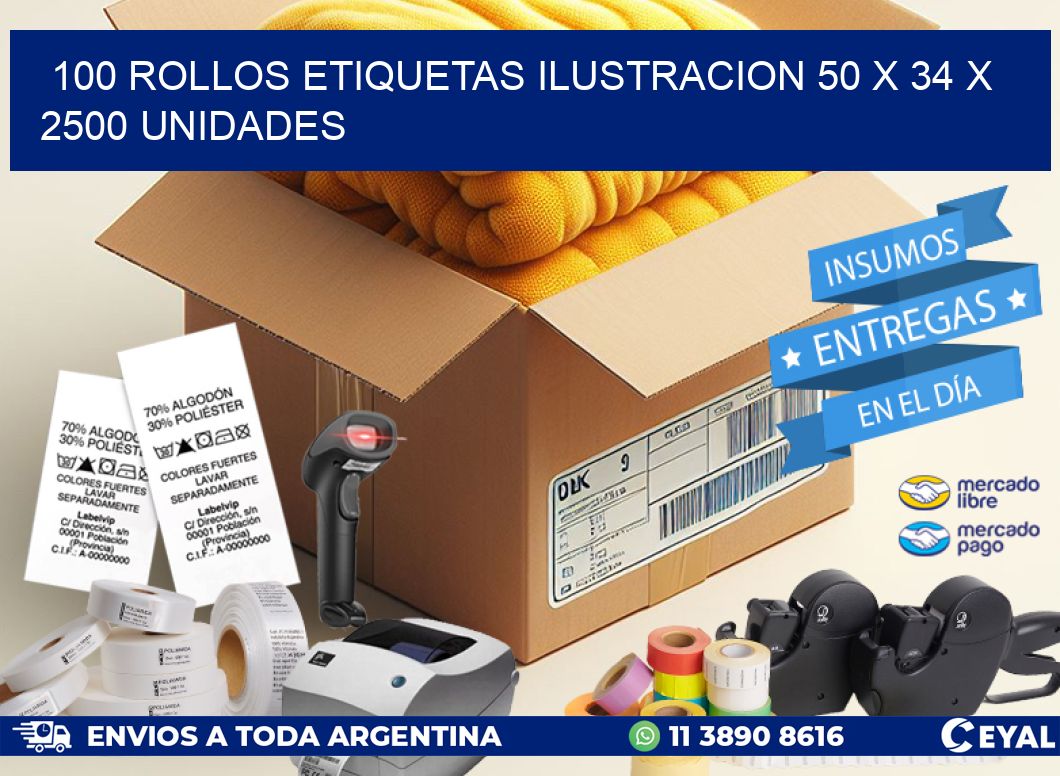 100 ROLLOS ETIQUETAS ILUSTRACION 50 x 34 X 2500 UNIDADES