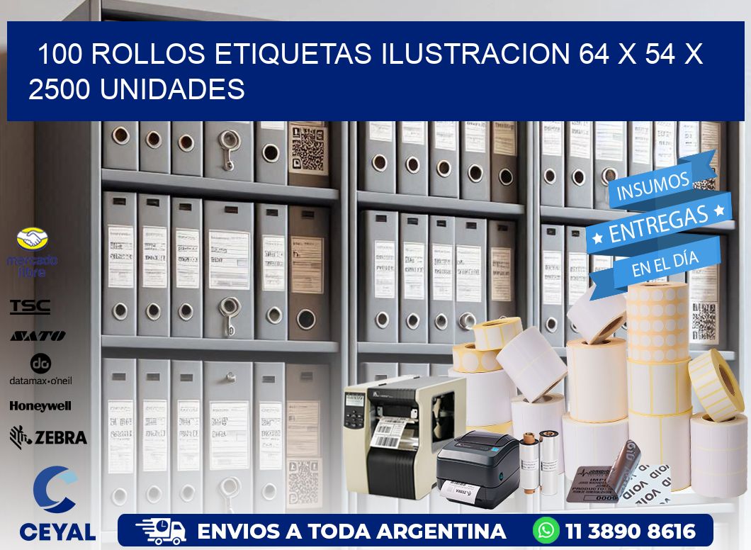 100 ROLLOS ETIQUETAS ILUSTRACION 64 x 54 X 2500 UNIDADES