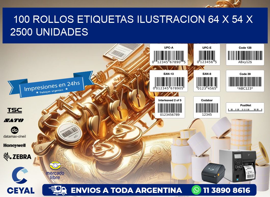 100 ROLLOS ETIQUETAS ILUSTRACION 64 x 54 X 2500 UNIDADES