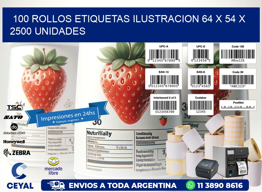 100 ROLLOS ETIQUETAS ILUSTRACION 64 x 54 X 2500 UNIDADES