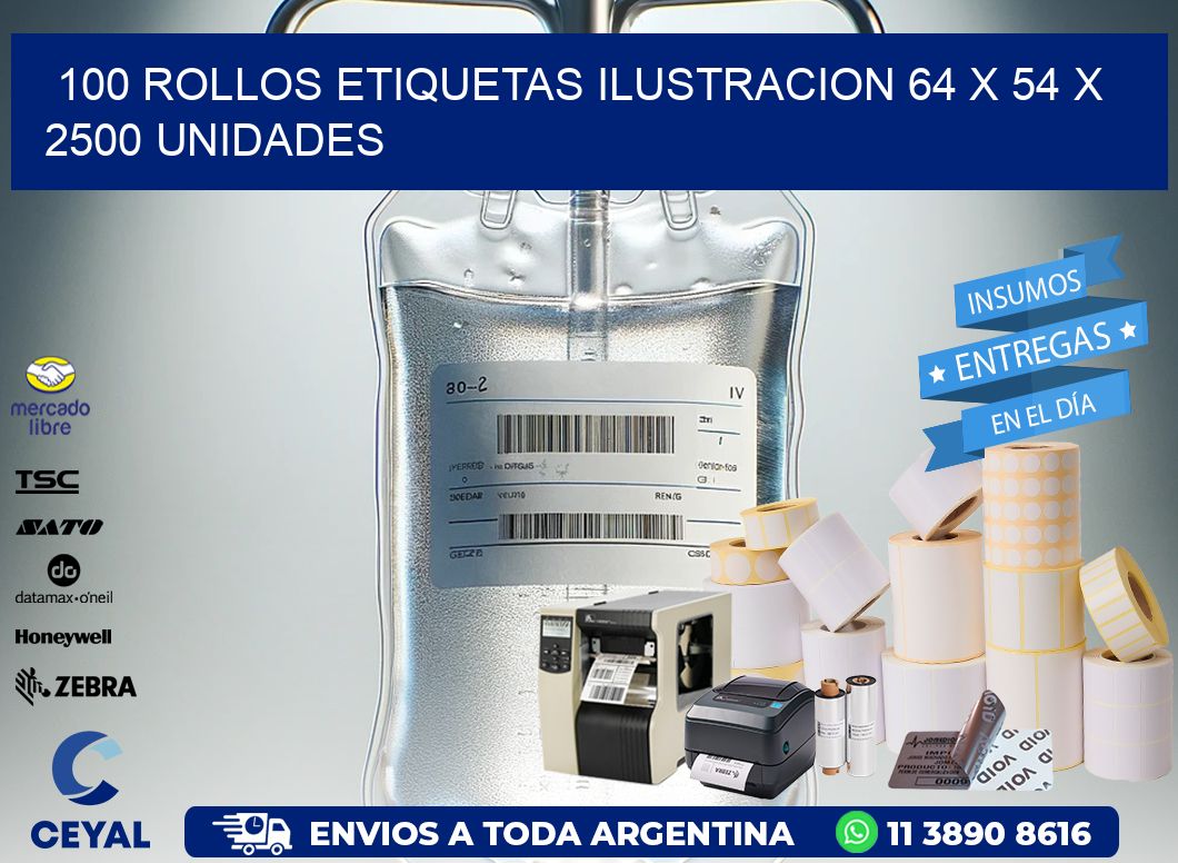 100 ROLLOS ETIQUETAS ILUSTRACION 64 x 54 X 2500 UNIDADES