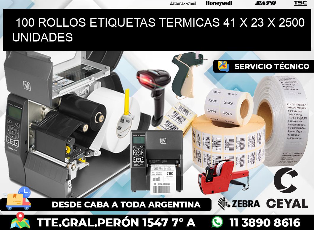 100 ROLLOS ETIQUETAS TERMICAS 41 x 23 X 2500 UNIDADES