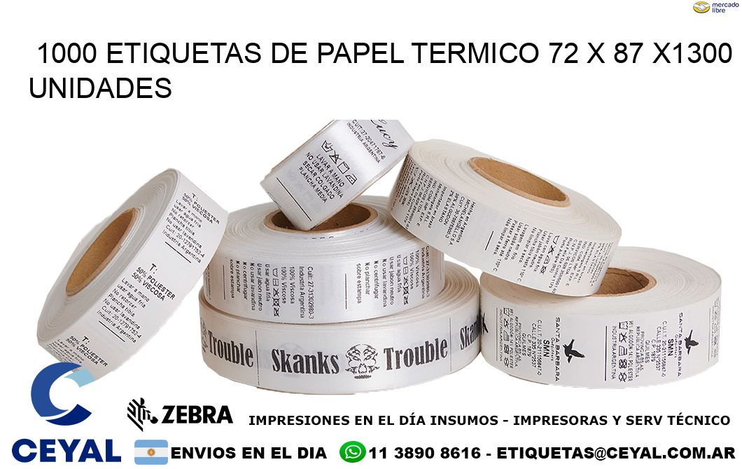 1000 ETIQUETAS DE PAPEL TERMICO 72 x 87 X1300 UNIDADES