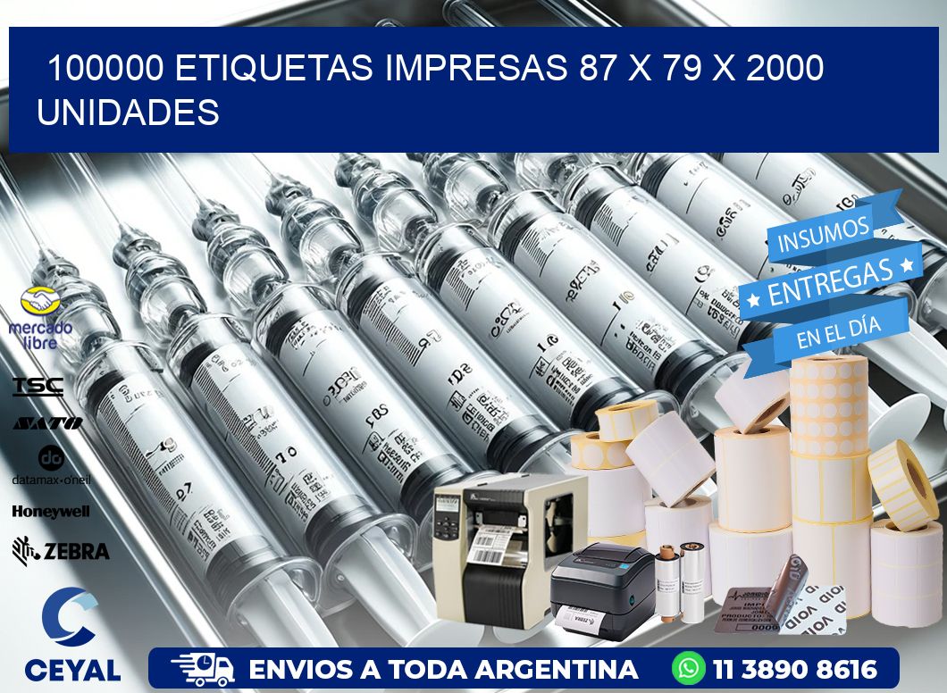 100000 ETIQUETAS IMPRESAS 87 x 79 X 2000 UNIDADES