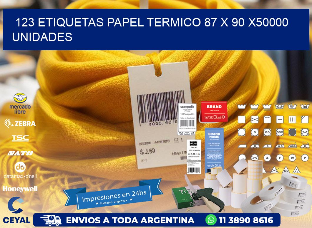 123 ETIQUETAS PAPEL TERMICO 87 x 90 X50000 UNIDADES