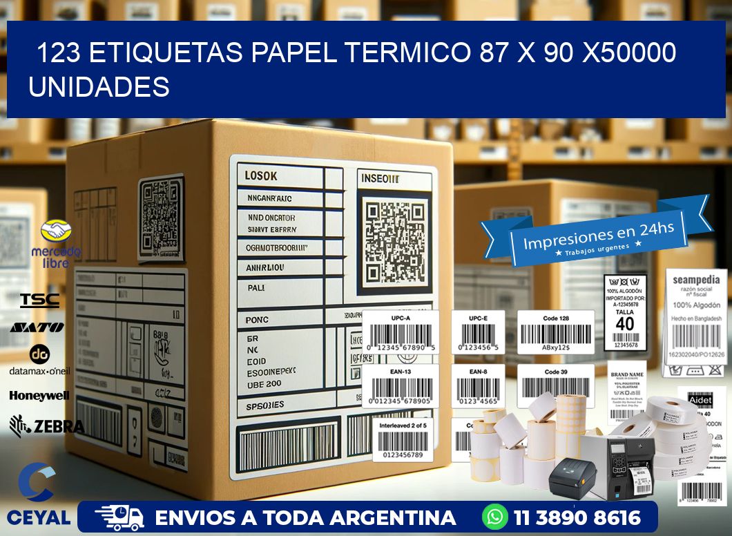 123 ETIQUETAS PAPEL TERMICO 87 x 90 X50000 UNIDADES