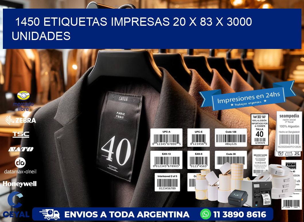 1450 ETIQUETAS IMPRESAS 20 x 83 X 3000 UNIDADES