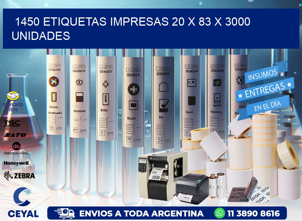 1450 ETIQUETAS IMPRESAS 20 x 83 X 3000 UNIDADES