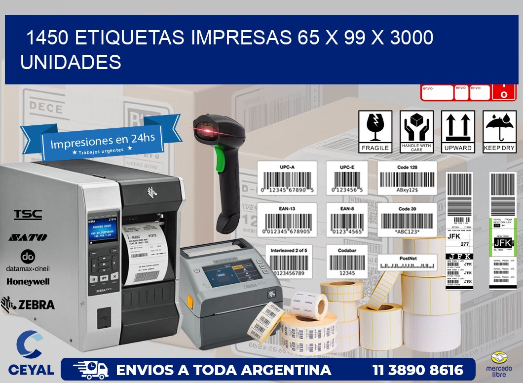 1450 ETIQUETAS IMPRESAS 65 x 99 X 3000 UNIDADES