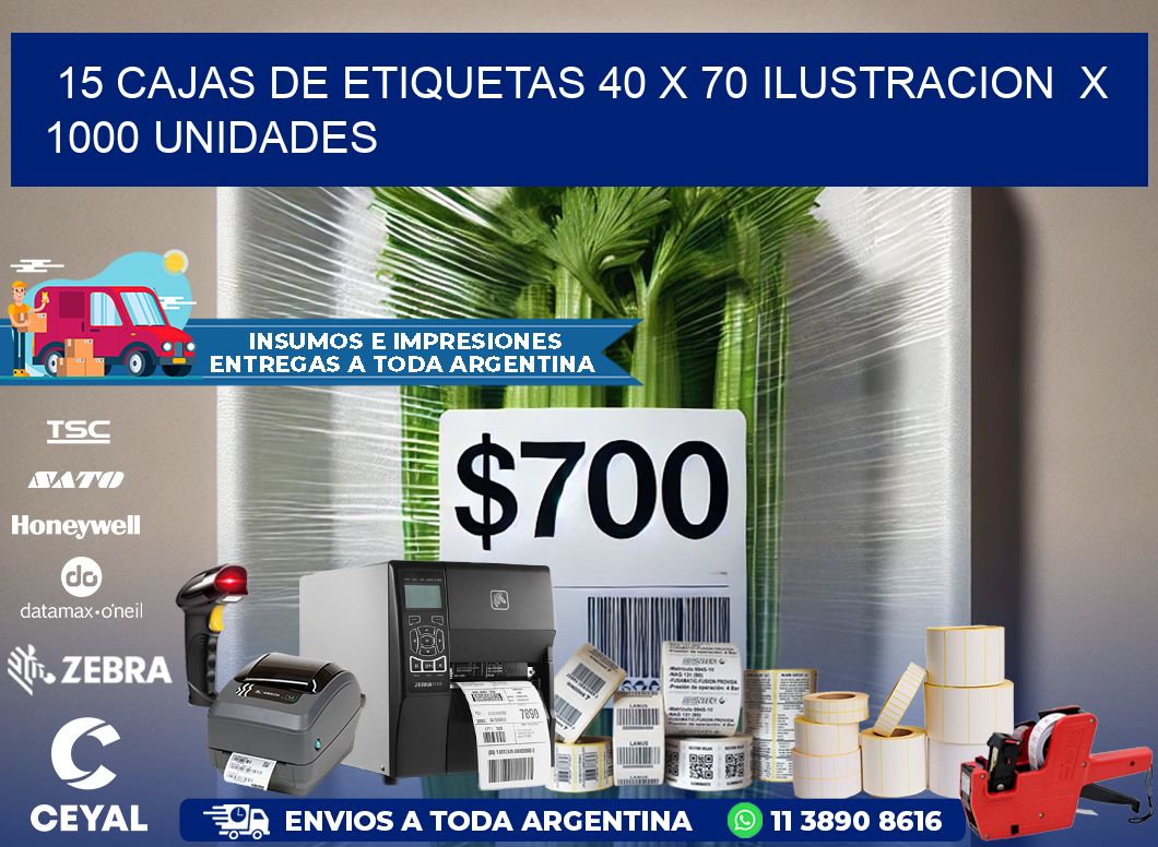 15 CAJAS DE ETIQUETAS 40 x 70 ILUSTRACION  X 1000 UNIDADES