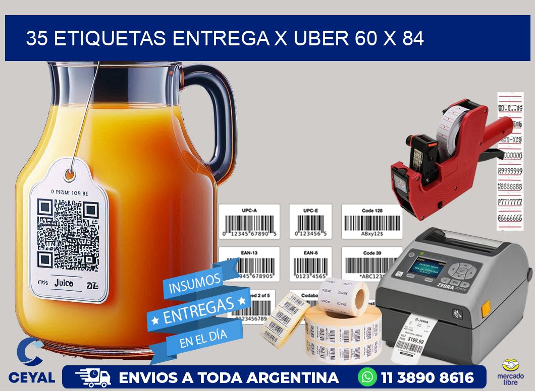 35 ETIQUETAS ENTREGA X UBER 60 x 84