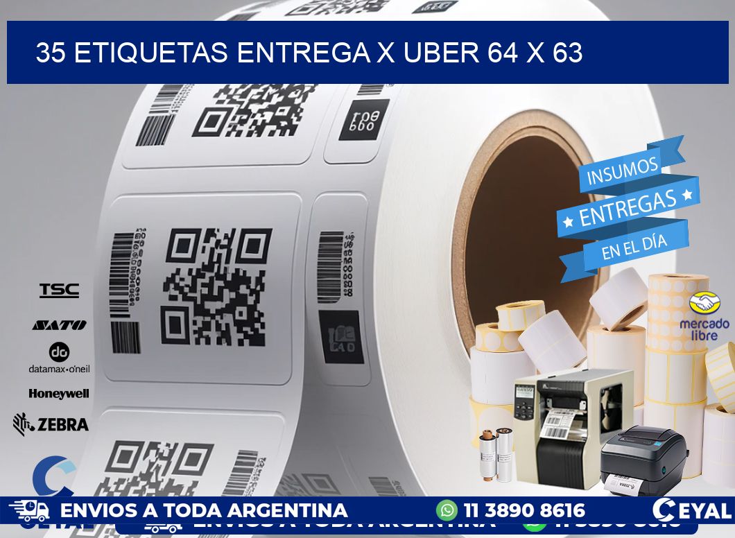 35 ETIQUETAS ENTREGA X UBER 64 x 63