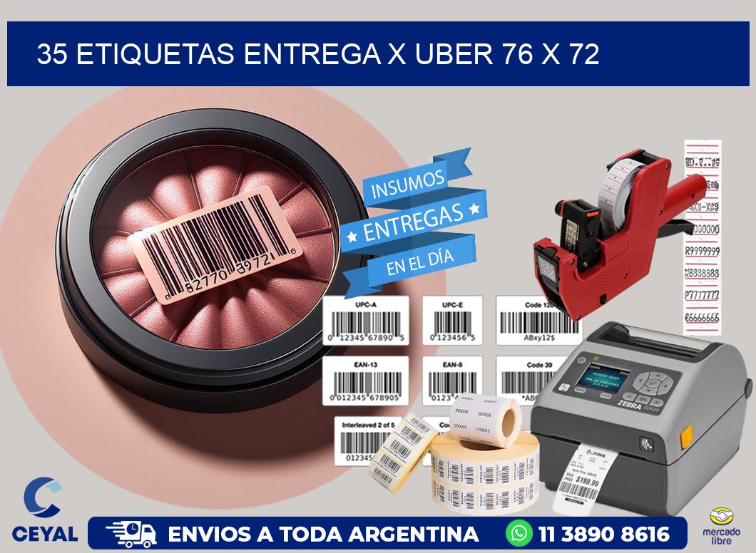 35 ETIQUETAS ENTREGA X UBER 76 x 72