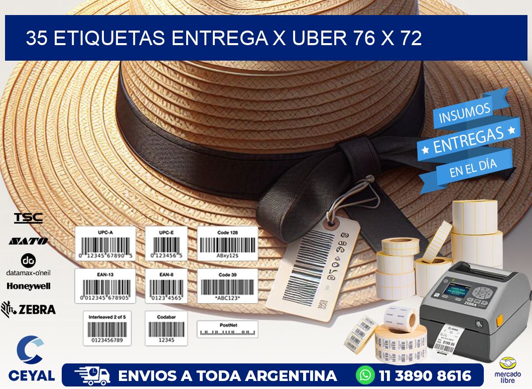 35 ETIQUETAS ENTREGA X UBER 76 x 72