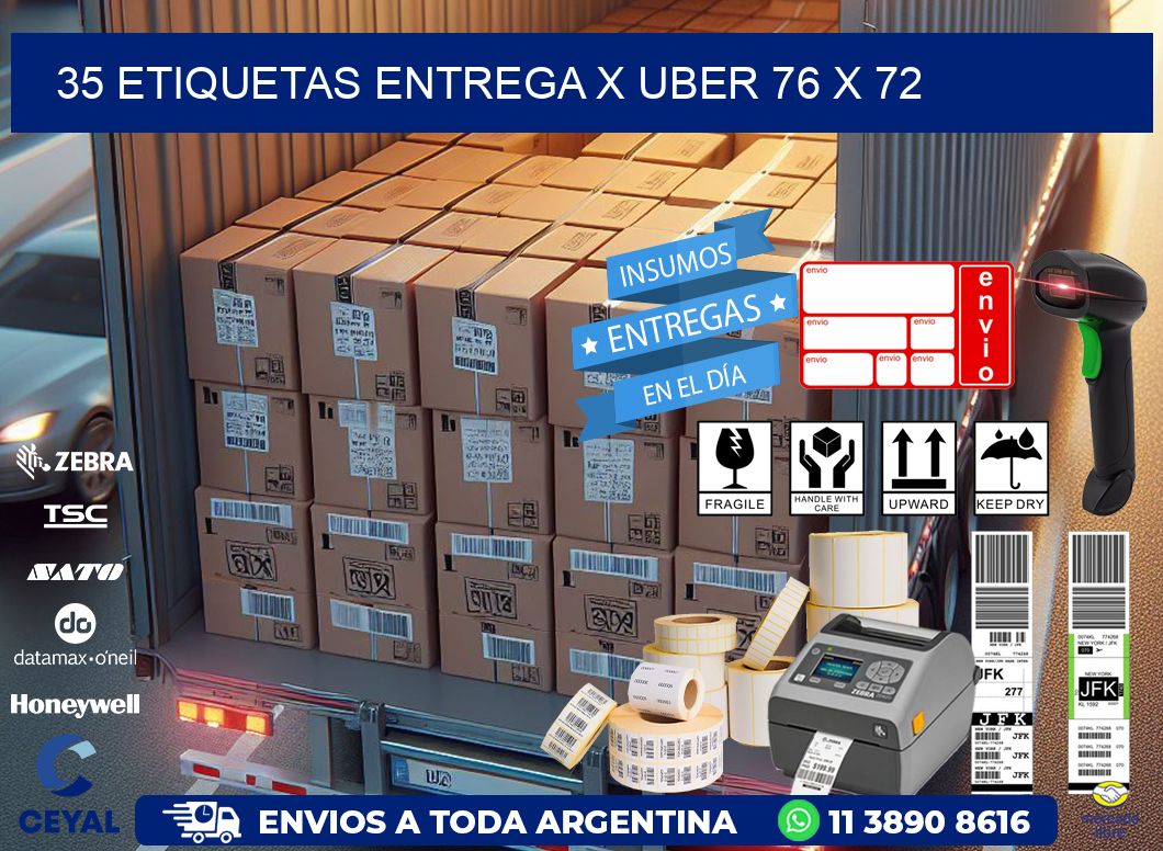 35 ETIQUETAS ENTREGA X UBER 76 x 72