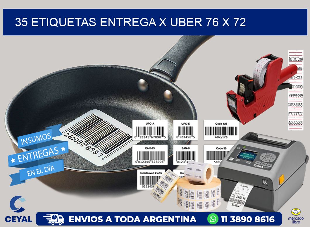 35 ETIQUETAS ENTREGA X UBER 76 x 72