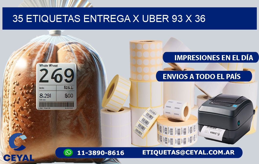 35 ETIQUETAS ENTREGA X UBER 93 x 36