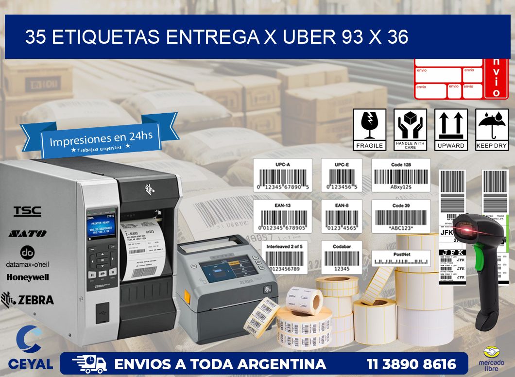 35 ETIQUETAS ENTREGA X UBER 93 x 36