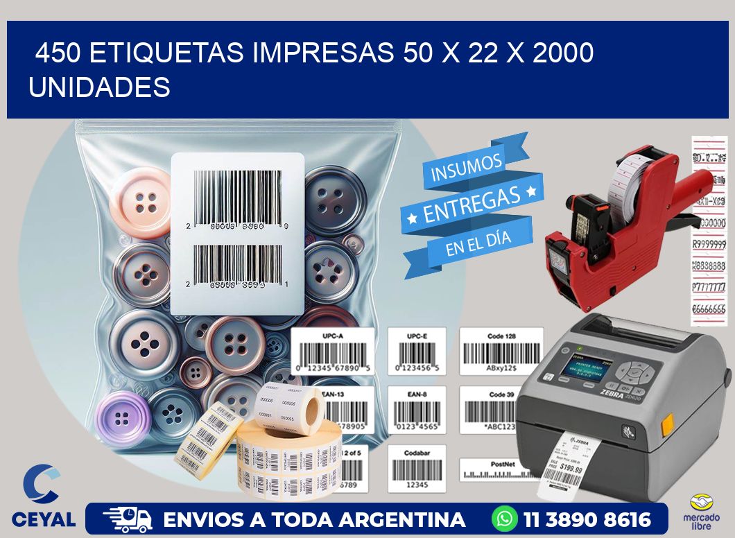 450 ETIQUETAS IMPRESAS 50 x 22 X 2000 UNIDADES