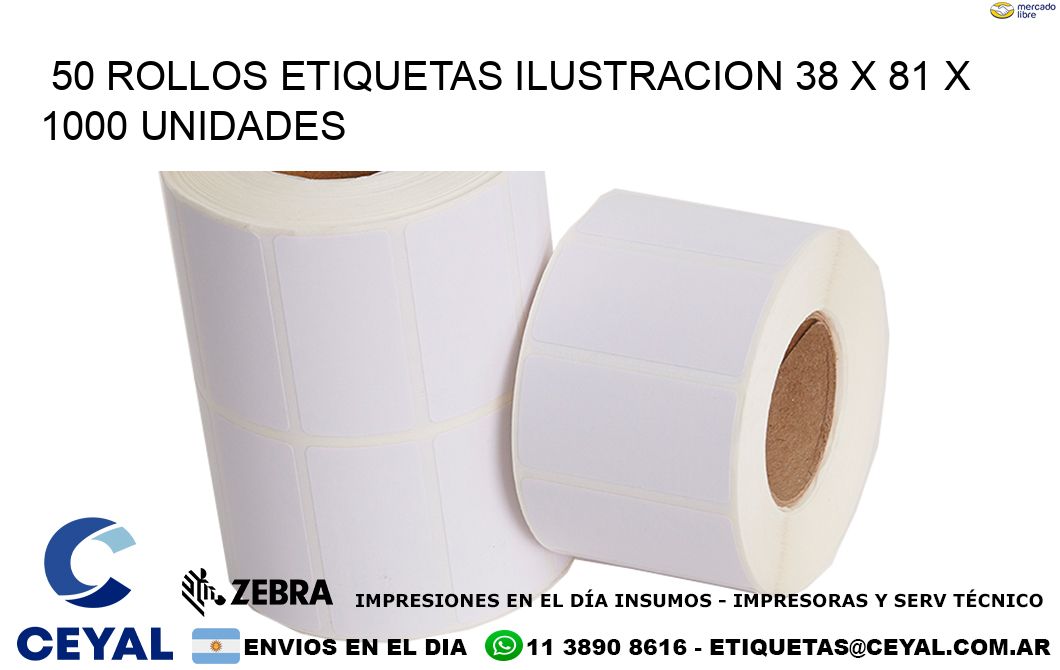 50 ROLLOS ETIQUETAS ILUSTRACION 38 x 81 X 1000 UNIDADES