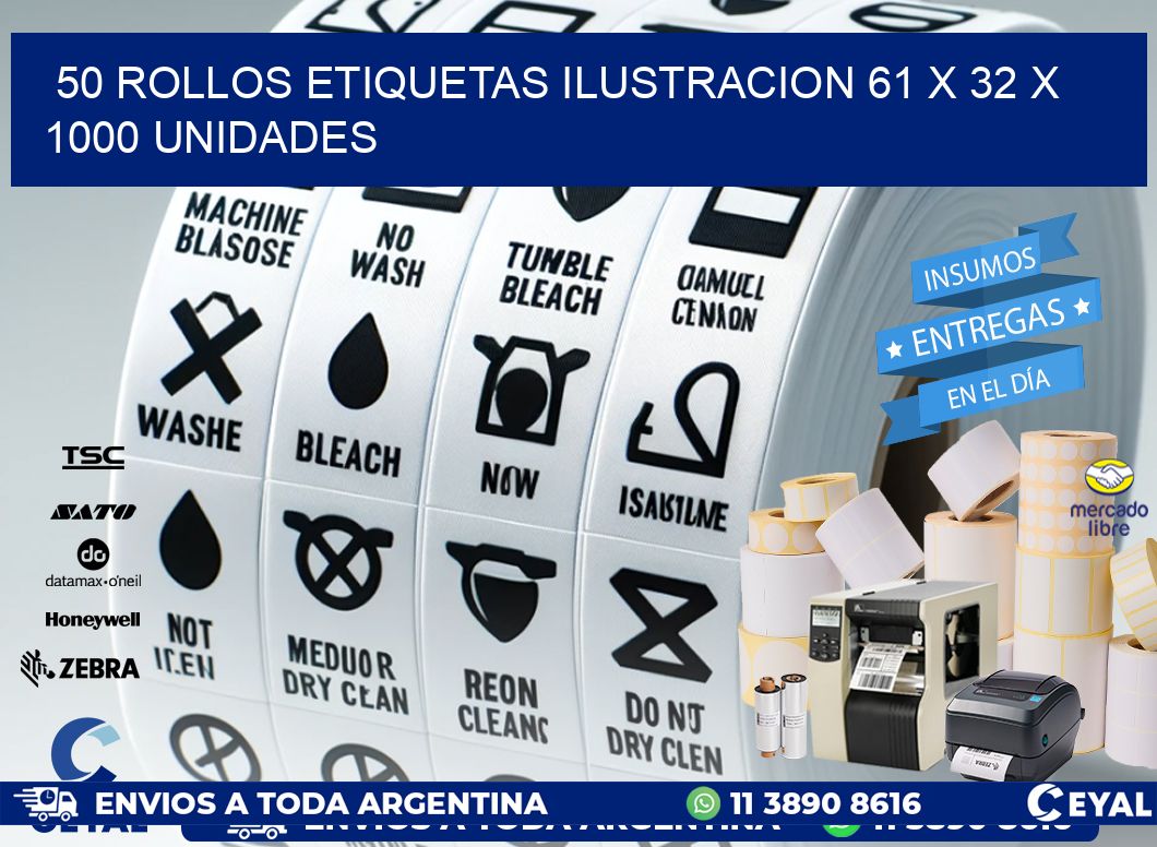 50 ROLLOS ETIQUETAS ILUSTRACION 61 x 32 X 1000 UNIDADES