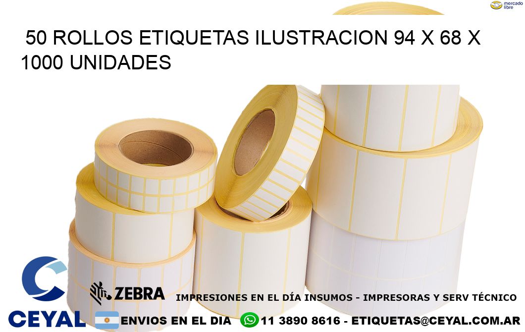 50 ROLLOS ETIQUETAS ILUSTRACION 94 x 68 X 1000 UNIDADES