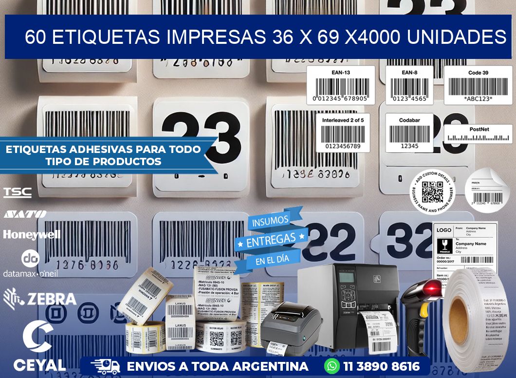 60 ETIQUETAS IMPRESAS 36 x 69 X4000 UNIDADES