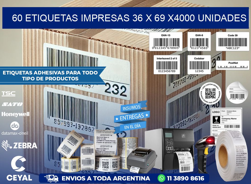 60 ETIQUETAS IMPRESAS 36 x 69 X4000 UNIDADES