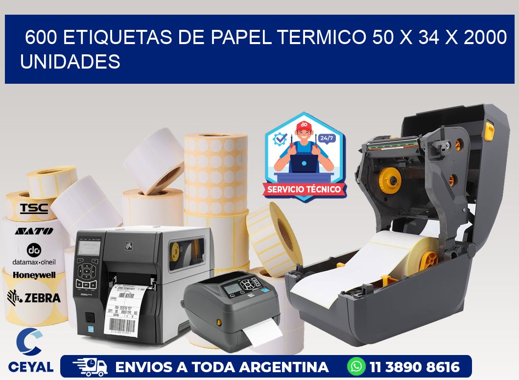 600 ETIQUETAS DE PAPEL TERMICO 50 x 34 X 2000 UNIDADES