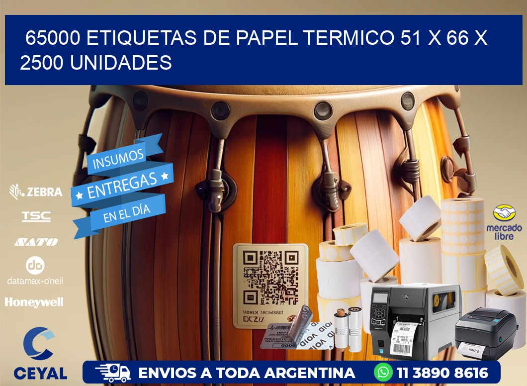 65000 ETIQUETAS DE PAPEL TERMICO 51 x 66 X 2500 UNIDADES